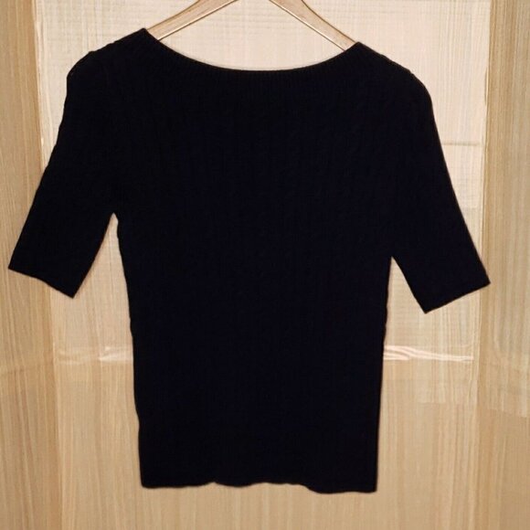 Talbots Womens Navy Nautical Short Sleeve Cable Knit Sweater Small - Picture 2 of 6